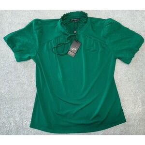 Adrianna Papell  Blouse With Short‎ Balloon Sleeves And Tie Neck Green Women's S